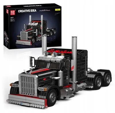 Zdjęcie produktu dla Mould King 10037 klocki konstrukcyjne American Truck, 1797 elementów – ciężarówka z klocków, czarny ciągnik siodłowy 44 cm, model do złożenia