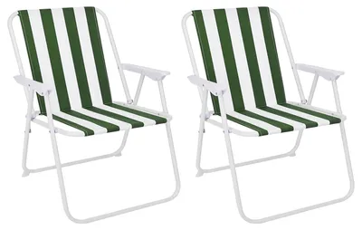 Image de lot de 2 chaises de camping vert/blanc à rayures