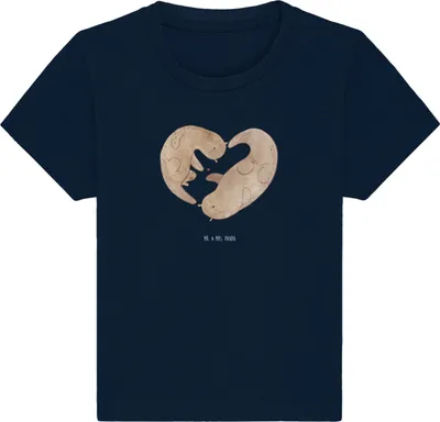 Produktbild von Mr. & Mrs. Panda Babyshirt Otter Herz 0. - 6. Monat - French Navy - Geschenk,  T-Shirt, Liebe, Baby, Hochzeitstag, Shirt, Kinder Top, Große