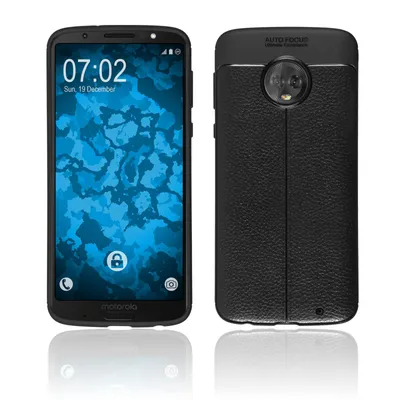 Produktbild von PhoneNatic Case kompatibel mit Lenovo Moto G6 Plus - schwarz Silikon Hülle Lederoptik Cover