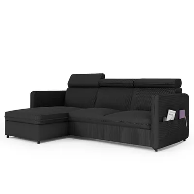 Produktbild von Idohome - Ecksofa BENI mit Schlaffunktion und Bettkasten 220x160 cm, Relaxfunktion und Kopfstützen - Farbe Schwarz Poso 135