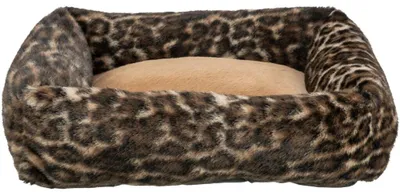 Produktbild von TRIXIE Eckiges Katzen- und Hundebett Leo mit Rand aus Plüsch im Leoparden-Look - 100 × 70 cm
