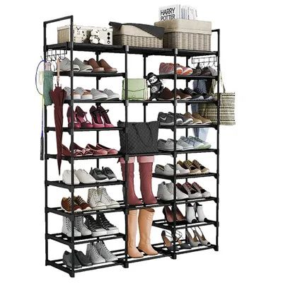 Produktbild von Schuhregal mit 9 Ebenen mit 10 Haken für Flur Wohnzimmer Eingangsbereich Schwarz