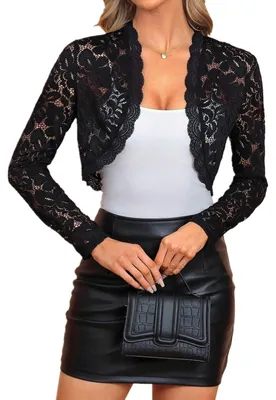 Productafbeelding van RuiChy Dames, elegante bolero met kant, open voorkant, kantdetails, lange mouwen
