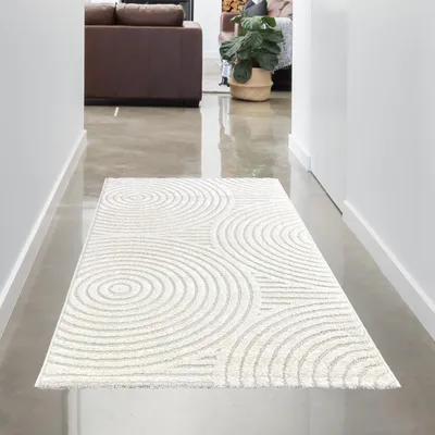 Zdjęcie produktu dla Nowoczesny dywan do salonu z eleganckim okrągłym wzorem w kolorze kremowym Rozmiar - 80 x 150 cm