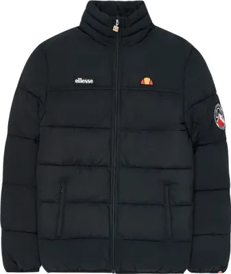 A black puffer jacket with the Ellesse logo on the chest.