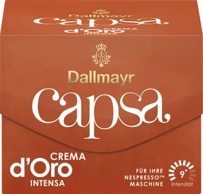 Zdjęcie produktu dla Dallmayr Capsa Crema dOro Intensa, kapsułka kompatybilna z systemem Nespresso, kapsułka z kawą, kawa palona, kawa, 10 kapsułek, 56 g