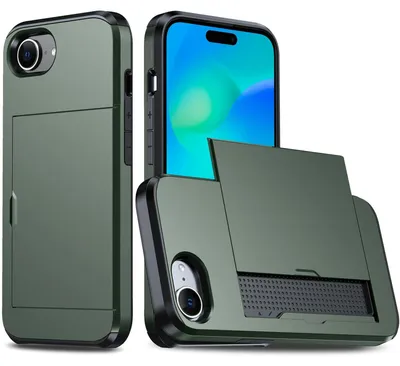 Produktbild von Mobigear Card Hülle für iPhone 17e – Hartschalenhülle, Rückseite, stoßfest mit Kartenhalter – Grün