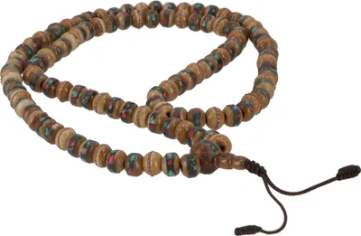 Produktbild von Tibetische Mala mit Verzierten Perlen, Mala aus Yackhorn (Gebetskette) - Modell 31, Braun, Holz, Ketten & Modeschmuck für den Hals