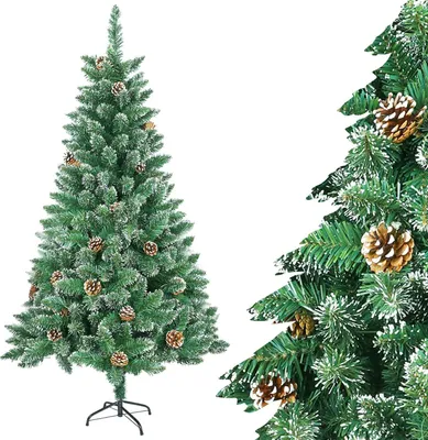 Obrázek produktu pro JOIEYOU Umělý vánoční stromek 240 cm se sněhovým efektem, šiškami a kovovým stojanem Zelený umělý vánoční stromek pro vánoční výzdobu
