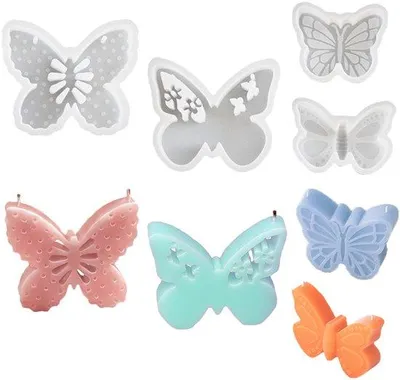 Imagen del producto de Ibenzoa®: Juego de 4 moldes de silicona 3D con forma de mariposa, ideales para proyectos de manualidades y velas, flexibles y reutilizables