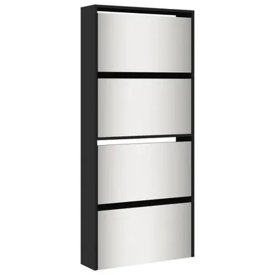 Zdjęcie produktu dla vidaXL Szafka na buty z lustrem 4 przegrody czarna 63x17x134 cm
