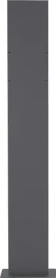 A tall, narrow, dark gray freestanding mailbox with a newspaper compartment is shown against a white background.