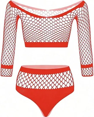 Produktbild von Unterwäsche-Set - Netz-Set - Top und Slip für Damen - Sinnliches Set Top und kurze Shorts - Einheitsgröße - Rot