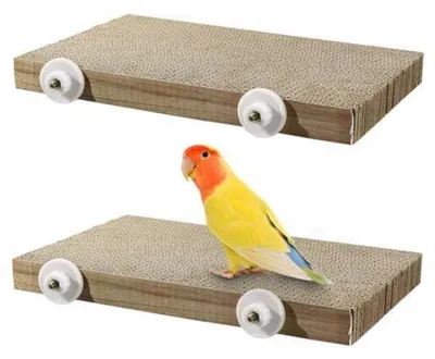 Immagine prodotto di Set di 2 posatoi per pappagalli, giocattoli da rosicchiare in cartone, colore marrone, dimensioni: 31 x 19,5 x 3 cm