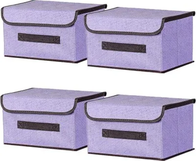 Produktbild von 4-fach aufklappbare Stoffkofferboxen mit Deckel, 26 x 19 x 16 cm, Stoffkofferbox mit Deckel, Kledingorganizer, für die Kleidungslagerung, Raumorganisation, violett