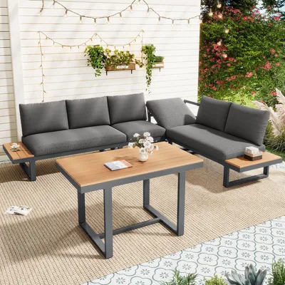 Produktbild von KLAM HOME Gartenlounge-Set für 5 Personen Garten-Essgruppe Eck-Set mit 5‑stufiger Neigefunktion bis 55° Wetterfestes Lounge‑Set für Garten & Terrasse