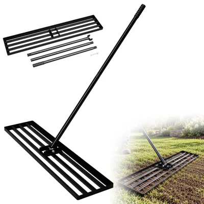 Produktbild von 75x25cm Rasen Rakel Rakel zum Sanden Abziehen Rasen Nivellierrechen Rasenwerkzeug ergonomischem Griff für Golfplatz Garten Schwarz