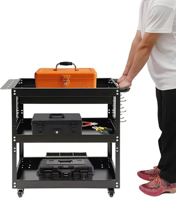 Produktbild von 250kg Rollwerkzeugwagen mit 3 Etagen,77,6 * 81 * 35,66 cm Werkzeugwagen aus Stahl mit 4 Universalräder(2 mit Bremsen)Werkzeuglagerwagen mit Seitenwerkzeughalter Rollwagen für Autowartung Werkstätten