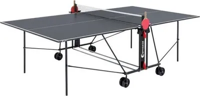 Produktbild von Tischtennisplatte Outdoor, SPONETA Kompakt, Grau und Schwarz, 25mm Stahlrohre, Melaminplatte, Multidirektionale Räder, Inkl. Netz