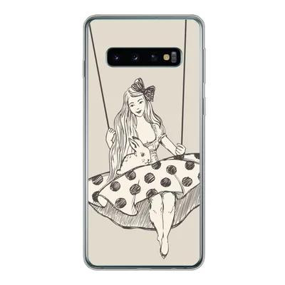 Produktbild von MuchoWow® Handyhülle Schutzhülle Hülle für Samsung Galaxy S10 Mädchen in gepunktetem Kleid mit Kaninchen Silikon Softcase Handy Hülle - Handytasche