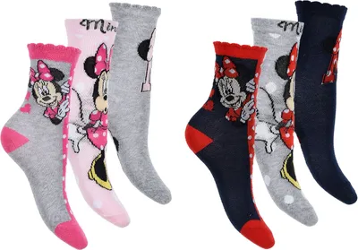 Immagine prodotto di Calzini Disney Minnie Mouse 3-pack, calze per bambini, ragazze grigio blu rosso, taglia 23/26, moda per bambini