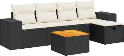 Produktbild von vidaXL 6-tlg. Garten-Sofagarnitur mit Kissen Schwarz Poly Rattan