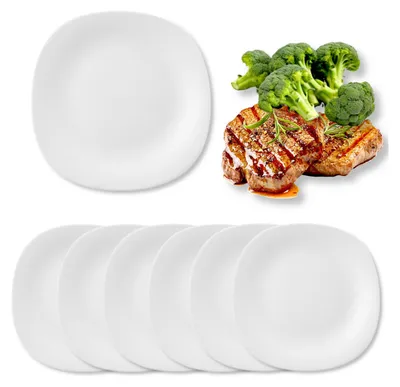 Produktbild von Dinnerteller Geschirrset Set 6 Stück 28cm Weiß Flach Tellerset Essteller Glas