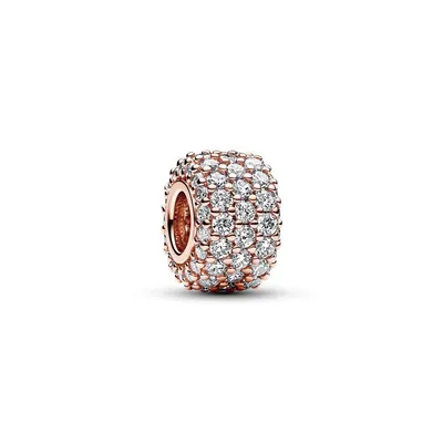 A rose gold charm encrusted with clear cubic zirconia stones, presented on a white background.