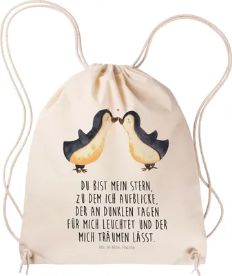 Produktbild von Mr. & Mrs. Panda Beutel Pinguin Liebe - Transparent - Geschenk, Liebesspruch, Hochzeitstag, Freundin, Turnbeutel, Geschenkidee, festival rucksack, wander, Hochzeit, gym