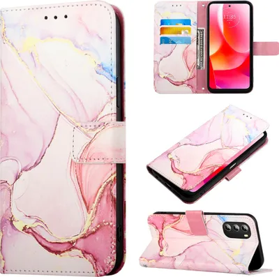 Produktbild von Moto G 5G 2022 Hülle, Marmor Motiv Kunstleder Tasche Wallet Kartenfächer mit Standfunktion Klapp Schutzhülle für Motorola Moto G 5G 2022 Pink Weiß