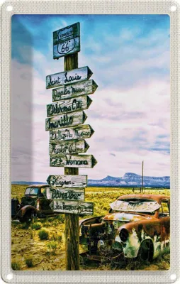 Produktbild von vianmo Blechschild 30x20 cm Amerika USA Urlaub Route 66 Oldtimer Gebirge Bildmotiv Reisemotiv Abenteuer Reisen