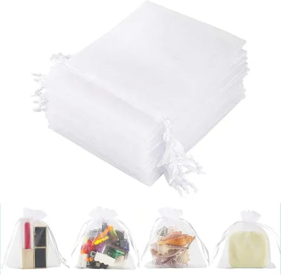 Produktbild von Organzasäckchen 50 Stück Geschenktüten, Schmuckbeutel mit Kordelzug, Kleine Geschenkbeutel zum Befüllen für Süßigkeiten, Partys und Hochzeiten, Lavendelsäckchen (10x15)
