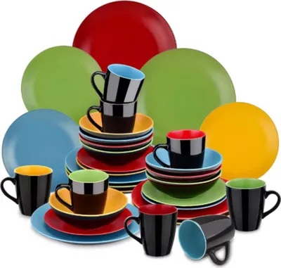 Immagine prodotto di Set da portata Aurelia - 32 pezzi - 8 persone - Arcobaleno - Piatti per la cena - Servizio da tavola - Piatti fondi - Piatti per la colazione - Porzioni - Porzioni per la cucina