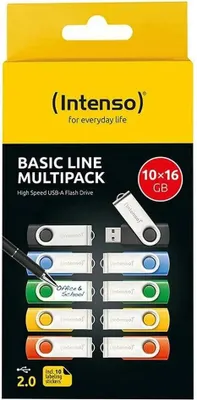 Produktbild von Intenso Basic Line, 8 GB, USB Typ-A, 2.0, 28 MB/s, Drehring, Schwarz, Blau, Grün, Orange, Gelb
