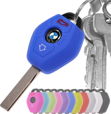 Produktbild von Auto Schlüssel Hülle Silikon Schutz Cover Blau kompatibel mit BMW E46 E83 E52 E85 E86 E39 E61 E60 E53 3 Tasten Funk Fernbedienung