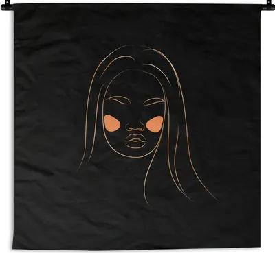 Produktbild von MuchoWow® Wandteppich Wandbehang Frau - Gold - Rosa - Strichzeichnung 150x150 cm Tapisserie Dekoration Wandtuch - Wohnaccessoires - Modernes