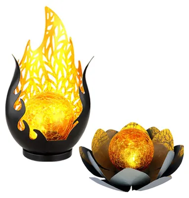 Produktbild von 2er Set LED Solarleuchten, Lotusblume, Flammen Design