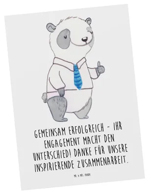 Produktbild von Mr. & Mrs. Panda Grußkarte Geschäftspartner Erfolg - Weiß - Geschenk, gemeinsam erfolgreich, Postkarten, Freundschaft, Zusammenarbeit, Dankeschön, Fotokarte, Bedanken