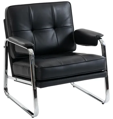 Produktbild von Sessel Loungesessel mit breiter Sitz, Armlehnen, Stahlbeinen, aus Kunstleder für Wohnzimmer, Schlafzimmer, Schwarz