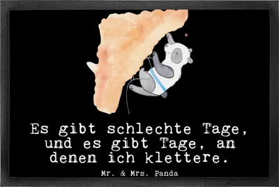 Produktbild von Mr. & Mrs. Panda fußmatte Panda Klettern 50 x 75 cm - Schwarz - Geschenk, Kletterhalle, Schmutzfänger, Klettersport, Eingangsmatte, Bouldern, Schmutzmatte, Gummimatte