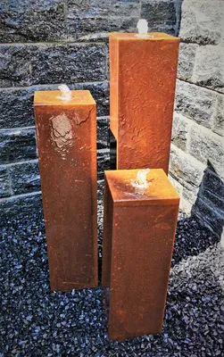 Produktbild von Säulenbrunnen Wasserspiel eckig 3er-Set Cortenstahl 100/80/60 x20 cm Komplettset