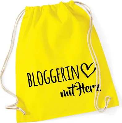 Produktbild von Huuraa Turnbeutel Bloggerin mit Herz 12 Liter Yellow Baumwolle Rucksack Geschenkidee