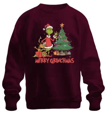 Obrázek produktu pro Merry Grinchmas Grinch Christmas Tree Gifts Christmas Uni mikina, vínová, XXL