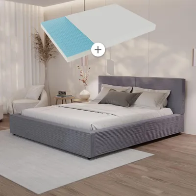 Produktbild von Juskys Polsterbett Salerno mit Matratze 180 x 200 cm, Cord Design & modern - Grau