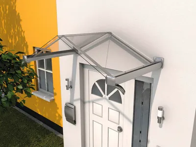 Produktbild von Gutta Giebelvordach GV/T 160x90 cm Edelstahloptik mit polycarbonat-Abdeckung klar