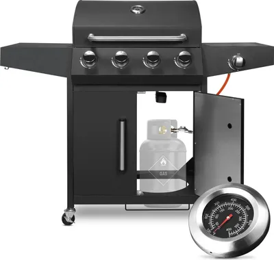Image de Barbecue à gaz BBQ - EQC64BAAJB2SX - 4+1 brûleurs avec brûleurs latéraux - Gaz naturel - Acier inoxydable & émaillé - Chariot - 135x122 cm - 35,2 kg - Noir