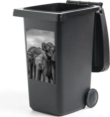 Produktbild von MuchoWow® Mülltonnenaufkleber Wasser trinkende Elefanten in Schwarz-Weiß 40x60 cm - Mültonnen-sticker - Sticker - Aufkleber für die Mülltonne