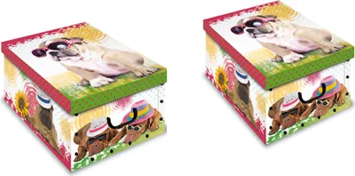 Produktbild von Ordnungsboxen Deko Karton 2er SET Box Clip Hund Mops Aufbewahrungsbox für Haushalt Büro Wäsche Geschenkbox Dekokarton Sammelbox Mehrzweckbox Ordnungskarton Ordnungsbox Geschenkekarton