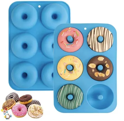 Produktbild von Silikon-Donut-Form – Donut-Form – Donut-Backform – Blau – Silikon – 6 Donuts – 7 cm – Donut-Maker – Antihaftschicht – Backen Sie Ihre eigenen Donuts – CHPN